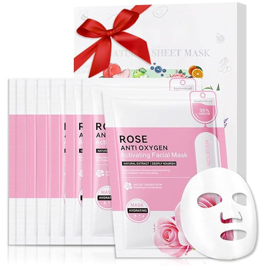 8 Pack Rose Kids Face Mask,Pink Face Masks Skincare Spa Day Kit Supplies,Spa Party Favors for Teens Girls Women,Sheet Facial Mask Skincare Gifts Set,Moisturize Soothe for All Skin Types