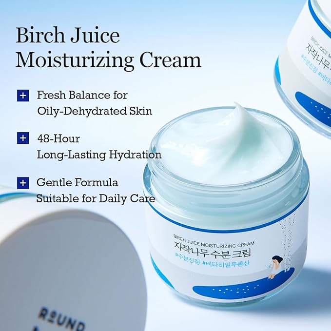 ROUND LAB Birch Juice Moisturizing Cream 2.7 Fl Oz, 48-Hour Deep Hydrating Face Moisturizer with Birch Sap & Vita Hyaluronic Acid for Acne-Prone Skin, Reduces Sebum, Oil, Blackheads, Korean Skin Care