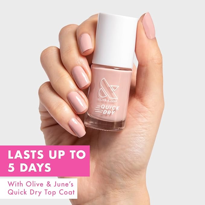 Olive & June Quick Dry Nail Polish | Instant, Fast-Drying, Smudgeproof Color | 15-free, Vegan, Cruelty-Free Formula | Lasts up to 5 Days | Salon-Quality Manicure Pedicure at Home | Poodle Pink Neutral