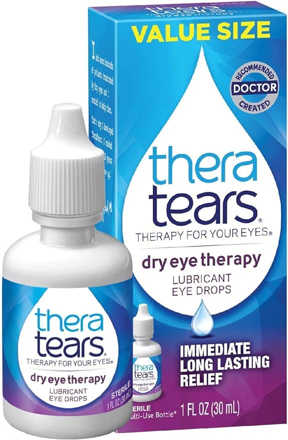 TheraTears Dry Eye Therapy Lubricating Eye Drops for Dry Eyes, Preservative Free Eye Drops, 30 Single-Use Vials & Dry Eye Therapy Eye Drops for Dry Eyes, 1.0 Fl Oz