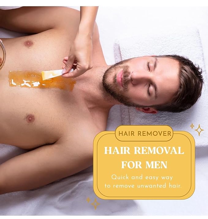 MOOM for Men Organic Hair Removal Kit, 12 oz Sugar Wax with 48 Reusable Fabric Strips, Natural Ingredients