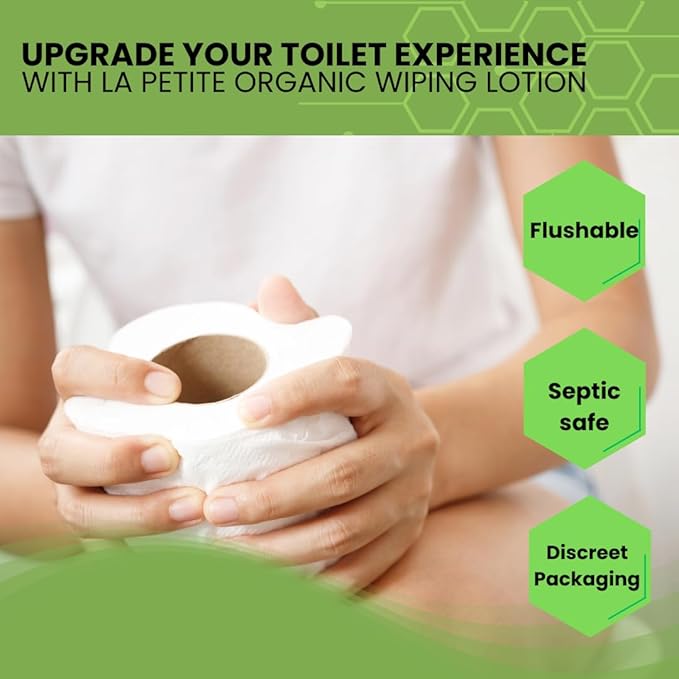 La Petite French Premium Wiping Lotion (8 oz) - Alternative to Wet Wipes for Better Bathroom Experience - Skin Cleanser & Moisturizer - Flushable - USDA Certified Organic and EWG Verified