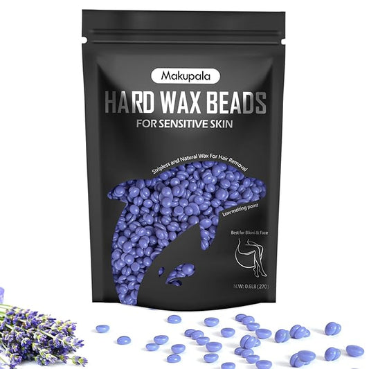 Brazilian Wax Beads 0.6lb for Sensitive Skin, Lavender Scented Hard Wax Beans for Coarse and Fine Hair Removal on Face, Bikini, Body, Professional Stripless Salon & Home Kit Refill
