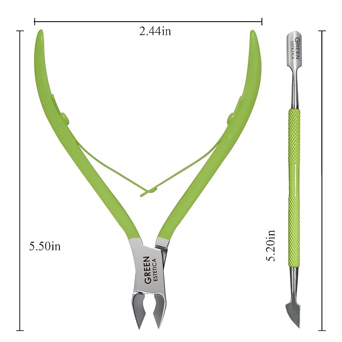 Professional Cuticle Trimmer with Cuticle Pusher Nail Cuticle Remover Nipper Silver Stainless Steel Sharp Blades Manicure Tools with Double Spring Nail Care Pedicure Nail Tools Home Spa (Green)