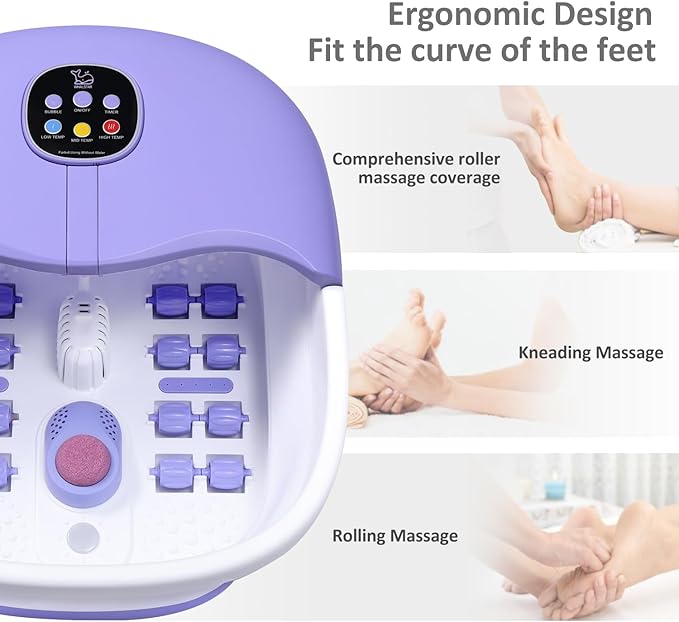 Collapsible Foot Spa Bath Massager with Heat Bubbles and Vibration Massage and Jets, 16OZ Tea Tree Oil Foot Soak Epsom Salt, WHALSTAR Foot Bath Bucket With Red Light & Remote