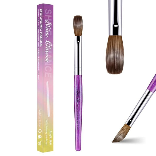 Acrylic Nail Brush Size 18, 100% Pure Kolinsky Nail Brush for Acrylic Application, Professional Nail Extension Manicure Tool Nail Drawing Pen for DIY Home Salon(Purple)