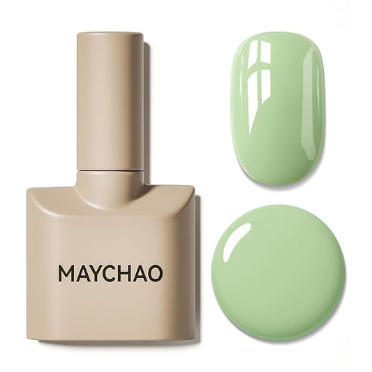 MAYCHAO 15ML Gel Nail Polish 1Pc Milky Green Gel Polish Soak Off UV LED Nail Lamp Curing Nail Polish for Nail Art Manicure Salon DIY at Home, 0.5 OZ