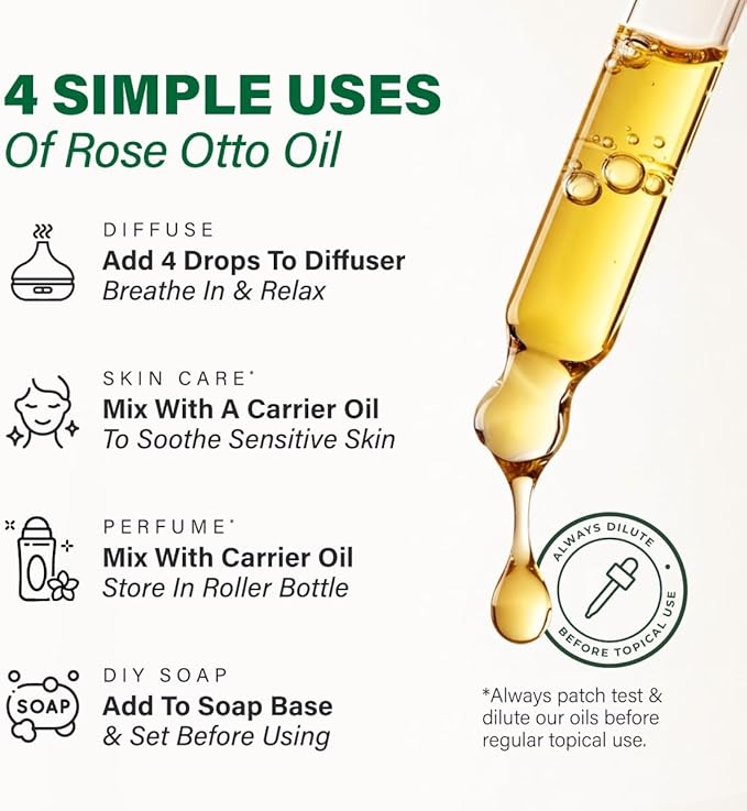 KUKKA Rose Otto Essential Oils - 4 Fl Oz - for Hair, Skin, Diffuser, Aromatherapy & DIY Soap Making Scent