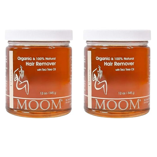 MOOM Organic Sugar Wax with Tea Tree Oil, 12 oz Jar (2-Pack), Hair Removal for Bikini, Brazilian, Face & Legs - Soft wax for Sensitive Skin, Best For Women & Men (Strips & Sticks NOT Included)