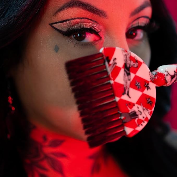 Colortrak Circus Collection King & Queen Size Wands (2 Pack) 1 Firm and 1 Feather Bristle Brush for Hair Color Application, Balayage, Blending, Touch ups and Highlighting, Red/White Diamond Print