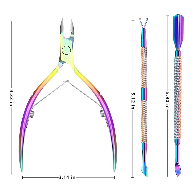 Cuticle Trimmer with Cuticle Pusher and Scissors, Cuticle Remover Professional Durable Pedicure Manicure Tools, Stainless Steel Cuticle Nipper Cutter Clipper for Fingernails and Toenails (Colored)