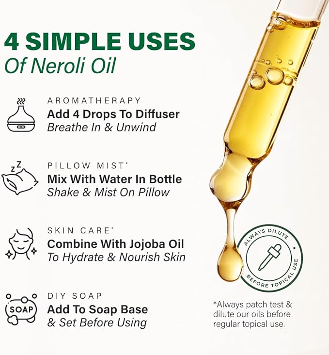 KUKKA Neroli Essential Oils - 4 Fl Oz - for Hair, Skin, Diffuser, Aromatherapy & DIY Soap Making Scent
