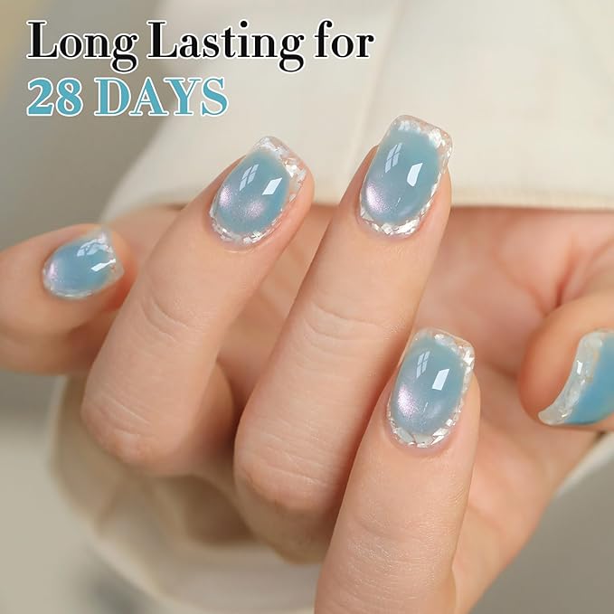 Double Rhythm 0.5 OZ Cat Eye Gel Polish with Magnet 15ML Holographic Glitter Shimmer Translucent Jelly Color Magnetic Nail Polish Salon DIY at Home (Fruit Teal Green-MC1211)