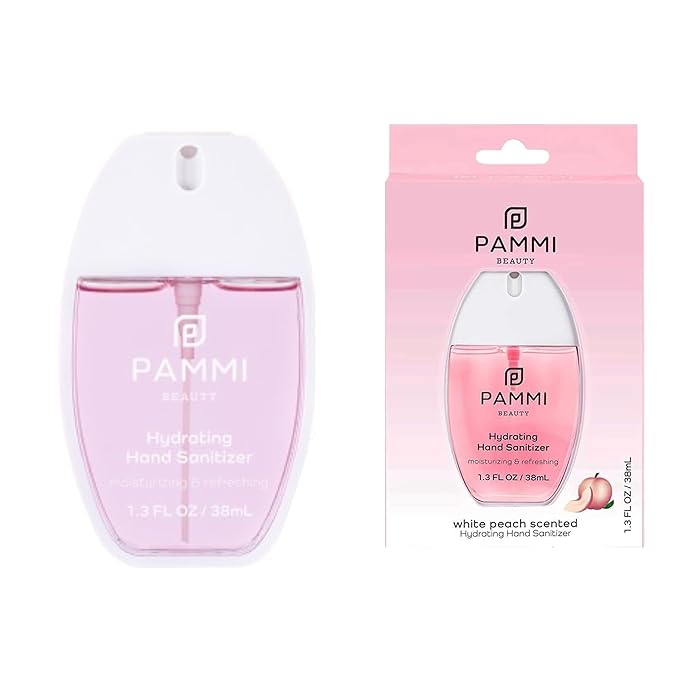 PAMMI Power Mist Hydrating Hand Sanitizer Spray, Portable Travel Size Pocket Hand Sanitizer, Scented Handsanitizer Mini Spray For Car - 600 Sprays (2 Packs (Rose and Peach))