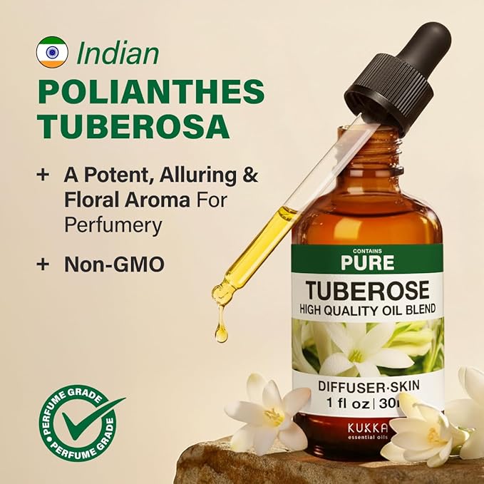 KUKKA Tuberose Essential Oils - 1 Fl Oz - for Hair, Skin, Diffuser, Aromatherapy & DIY Soap Making Scent