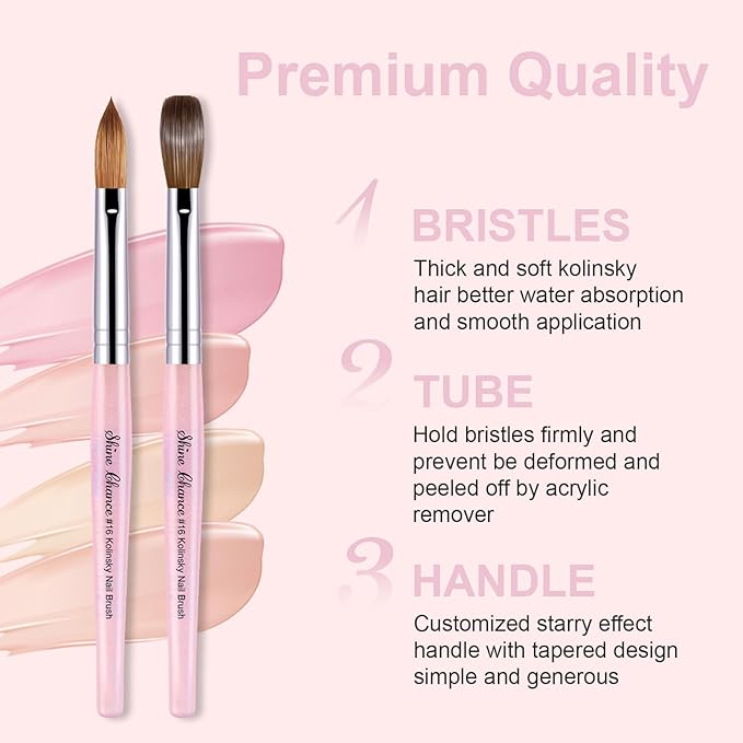 Acrylic Nail Brush Size 12, 100% Pure Kolinsky Nail Brush for Acrylic Application, Professional Nail Extension Manicure Tool Nail Drawing Pen for DIY Home Salon(Pink)