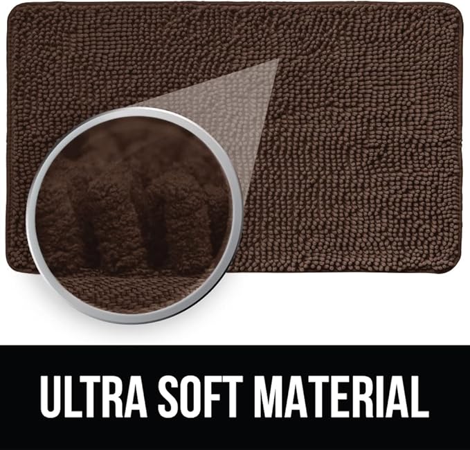 KANGAROO Bathroom Rugs, Chenille Soft Absorbent Bath Rug, Shaggy Shower Mat, Quick Dry Machine Wash Bathmat, Plush Carpet Mats for Tub, Bathtub and Room Home Decor Accessories, 30x20, Brown