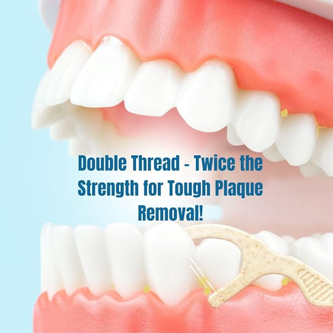 Twin Line Eco Floss Picks (220 Count) - Plant-Based Straw Wheat Floss Sticks with Travel Case | 2X More Effective Cleaning-Compostable Tooth Flossers, Thin & Shred Resistant Thread |