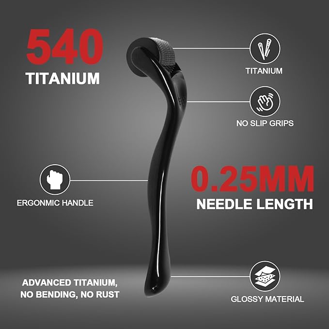 540 Titanium Derma Roller - Microneedle Micro Needle Roller for Men and Women Home Use - Microneedling Roller Microneedle Skin Care Tool A7