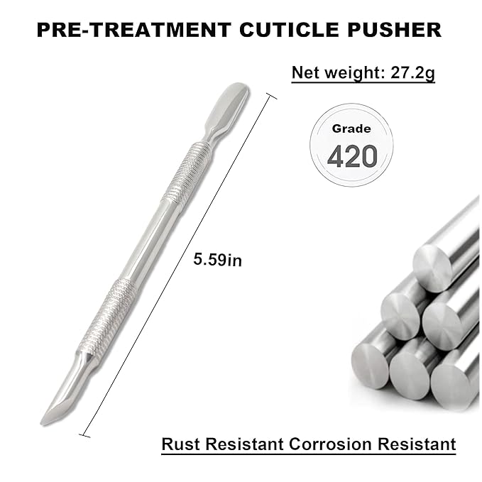 Pre-treatment Cuticle Pusher, Russian Prep Nail Pushers, Dual Ended Cuticle Remover with 100/180 Grit Sandpaper Sheets, Nail Care for Manicure Pedicure Nail Art