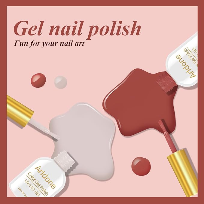 Artdone Sheer Gel Nail Polish Set Jelly UV Gel 6 Colors Translucent Milky White Pink Nude Brown Colors Nail Polish For All Seasons Neutral Soak off LED Lamp Gel Manicure Kit For Nail Art