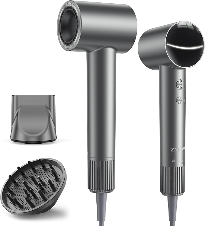 Hair Dryer, High-Speed Ionic Quiet Blow Dryer with 160,000 RPM Brushless Motor for Fast Drying, Low Noise Thermo-Control Compact Professional Dryers with Magnetic Diffuser & Nozzle for All Hair Types