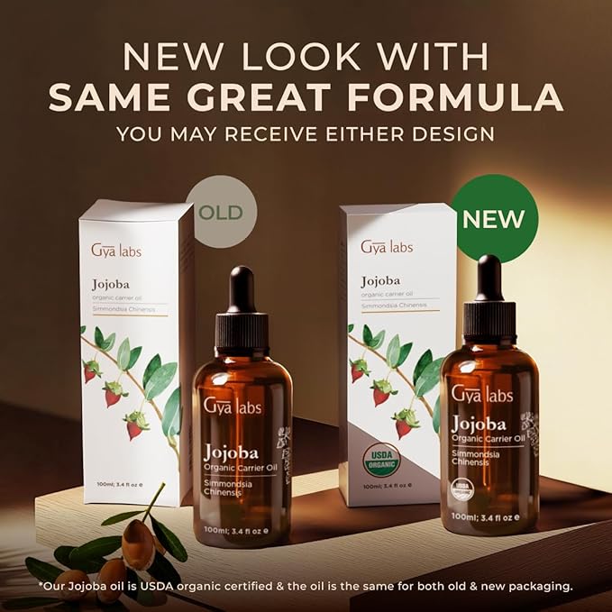 Gya Labs Jojoba Carrier Oil - 3.4 Fl Oz - for Hair, Skin, Face, Scalp & Body Massage