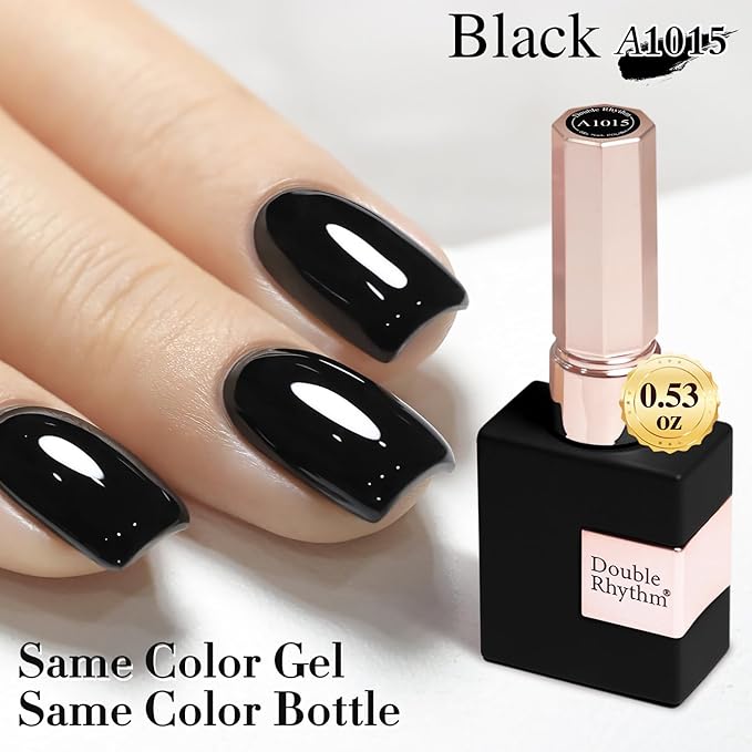 Double Rhythm 15ML Gel Nail Polish Pure Sheer Same Color Same Bottle Soak Off Gel Polish Art Manicure Salon DIY at Home for Women (Black-A1015)