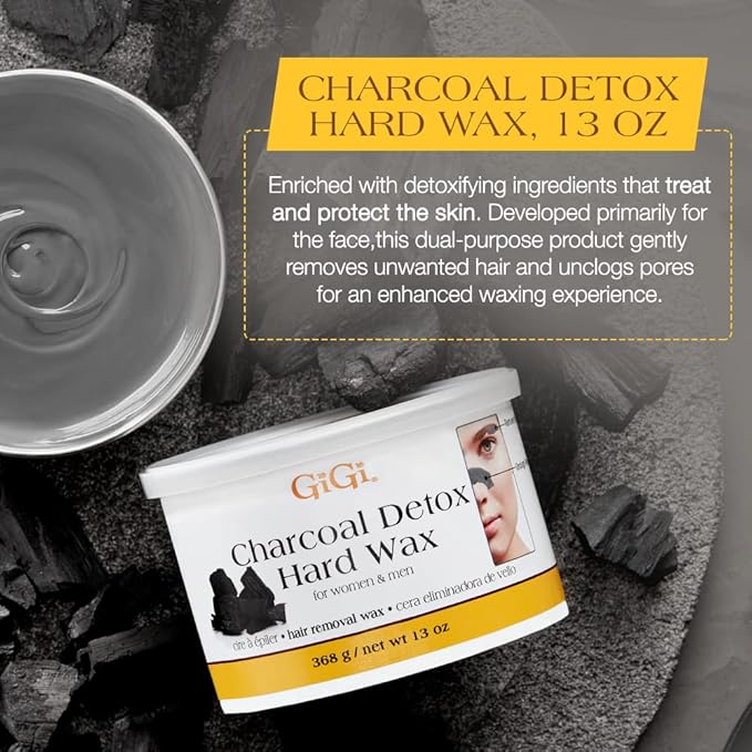 GiGi Charcoal Detox Facial Hard Wax for Delicate Skin - Deep Cleansing & Purifying Hair Removal Wax, 13 oz, 1 Pack