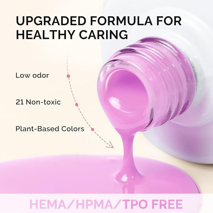 MelodySusie Fleurwee Plant Based Gel Nail Polish, Hema Free Purple Pink Nail Polish, Soak Off UV LED Gel Polish Gift for Women 21 Non Toxic Long Lasting Nail Art Manicure Salon DIY at Home P44
