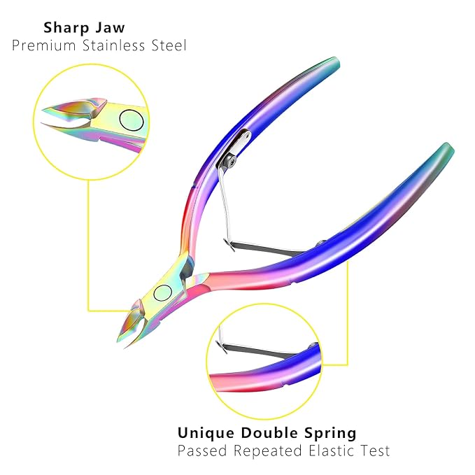 Cuticle Remover Trimmer Pusher Nippers - Cuticle Remover Professional Durable Toe Pedicure Nail Manicure Tools Set, Stainless Steel Cuticle Nipper Cutter Clipper (Colored Pusher)