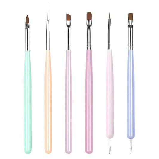 Nail Art Brushes 6PCS Nail Brush Set with Gel Polish and Liner Brush and Dotting Pens for Home and Professional Salon Use