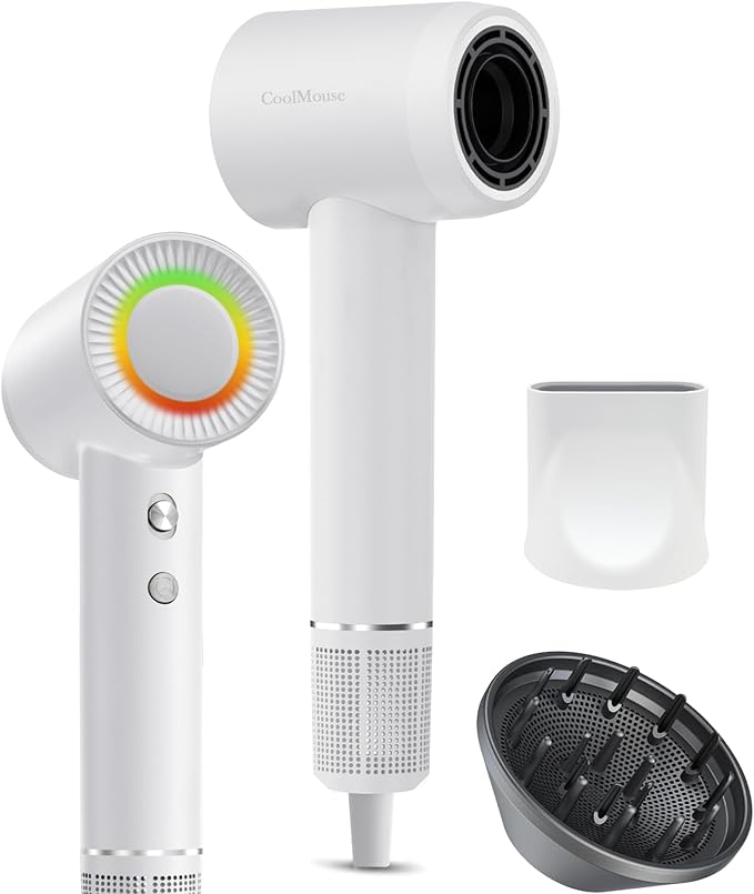 High-Speed Ionic Hair Dryer: 150000 RPM Brushless Motor 500 Millions Negative Ionic Care Blow Dryer for Fast Drying Low Noise Thermo-Control Hairdryer, Travel with Magnetic Diffuser & Nozzle