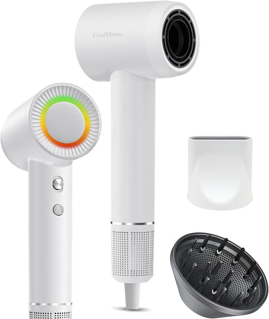 High-Speed Ionic Hair Dryer: 150000 RPM Brushless Motor 500 Millions Negative Ionic Care Blow Dryer for Fast Drying Low Noise Thermo-Control Hairdryer, Travel with Magnetic Diffuser & Nozzle