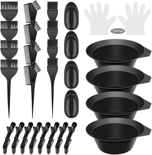 Hair Dye Brush and Bowl Set Hair Dye Kit Hair Tint Dying Coloring Tool Hair Dye Comb with Ears Covers Hairdressing Clips and Hair Dye for Salon and Personal DIY (78 Pieces)
