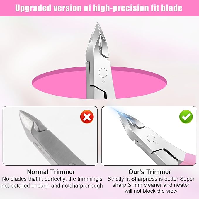 Diesisa Cuticle Trimmer - Jaw Extremely Sharp - Cuticle Clippers for Nails with Silicone handle - Non-Slip - Professional Cuticle Cutter, Dead Skin Remover Stainless Cuticle Remover Tool-Pink
