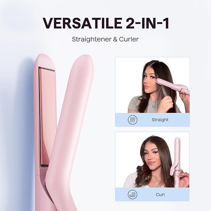 Wavytalk 3 in 1 Curling Wand Set, Multi Curl, Curling Iron Set with Heated Round Brush, Flat Iron Hair Straightener, 1 1/4 inch Curling Iron, Dual Voltage Hair Curler(Pink)