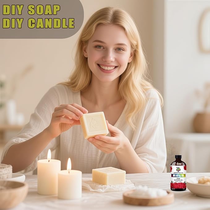 Rose Essential Oil (4 oz/120 ml) — Rose Oils for Aromatherapy, diffusers, humidifiers, Home fragrances, DIY Skincare, soap Making, DIY Candle, Relaxation, Yoga, and Meditation
