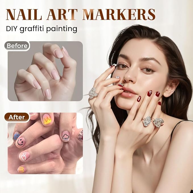 12 Color Nail Art Pens, 2026 New 0.5 MM Nail Polish Pens Set Drawing Painting Point Liner Acrylic Painted Pen Kit, Waterproof and Quick-drying Nail for DIY Nails Art Design ((1 set) 12 Color)