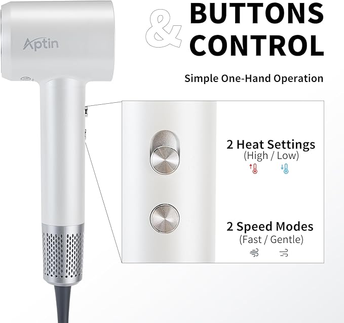 Ionic Hair Dryer, Dual Overheat Protection & Anti-Static Ion Care, High-Speed Wind, Low Noise, 2 Heat & 2 Speed Settings, Durable PA+Glass Fiber Shell, Lightweight with Concentrator Nozzle