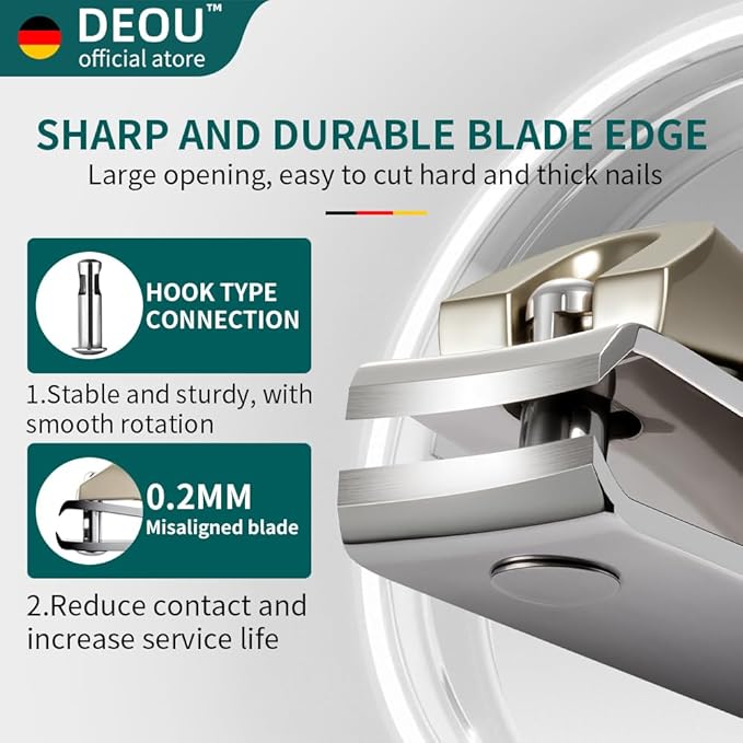 DEOU 3-in-1 Professional Nail Clipper Set - Stainless Steel Large/Medium Flat-Edge Clippers with Built-in Nail File, Champagne-Colored Nail Care Tools, Exquisitely Gift-Packaged for Home & Travel Use