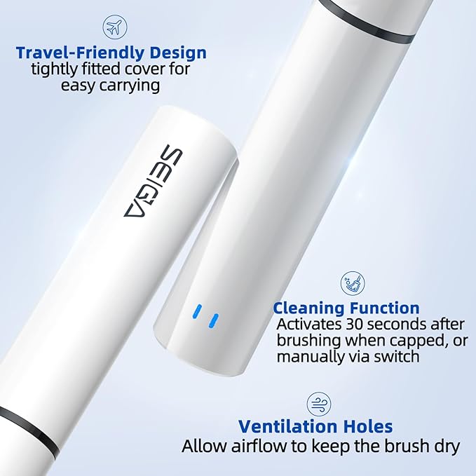 SEIGA Sonic Electric Toothbrush for Adults,5 Cleaning Modes & 3 Intensities,Rechargeable Smart Toothbrush with 2 Brush Heads,Built-in 2 Min Smart Timer,IPX7 Waterproof,One Charge for 60 Days