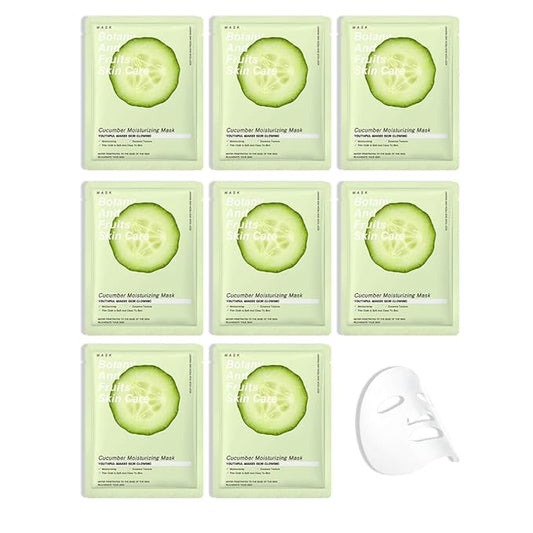 8 Pack Cucumber Face Sheet Mask Skincare,Hydrating Face Mask For Sensitive Skin,Moisturize,Soothing,Nourish for All Skin Types,Natural Spa Party Facial Mask Skincare Set for Women Men Girls