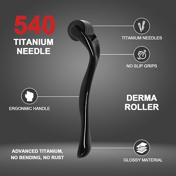 540 Titanium Derma Roller, Microneedle Roller for Men Women Home Use 0.25mm, Derma Skin Care Tool
