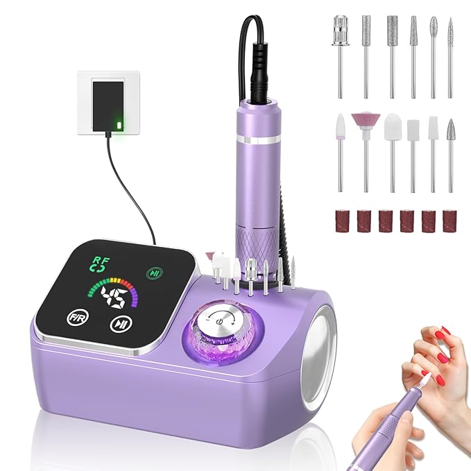 Professional Electric Nail Drill E-File Machine - 45,000 RPM Corded Nail Drills Kit with Low Noise & LED Display for Shaping, Removing & Polishing Acrylic Gel Nails for Salon Home