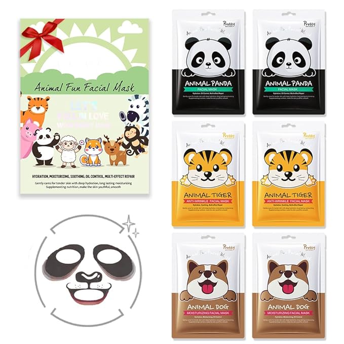 evpct 6 Pack Animal Face Masks Skincare,Spa Kit for Girls Kid Animal Facial Face Masks Skincare for Teens Kids Girls Spa Day Slumber Sleepover Birthday Party Favors Supplies Kit, Sheet Mask Beauty