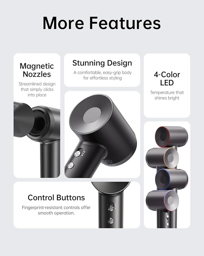 Laifen Swift Hair Dryer, High Speed 200M Ionic Blow Dryer with 110, 000 RPM Brushless Motor for Fast Drying, Low Noise, Hairdryer with Magnetic Nozzle