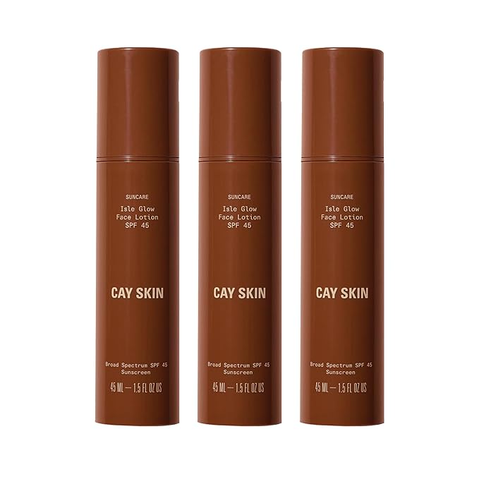 Cay Skin Isle Glow Face Moisturizer SPF 45 – Illuminating Moisturizer, Broad Spectrum Sunscreen + Makeup Primer – Lightweight, Pearlescent Formula with Radiant Finish for All Skin Types – 3-Pk, 1.5 oz