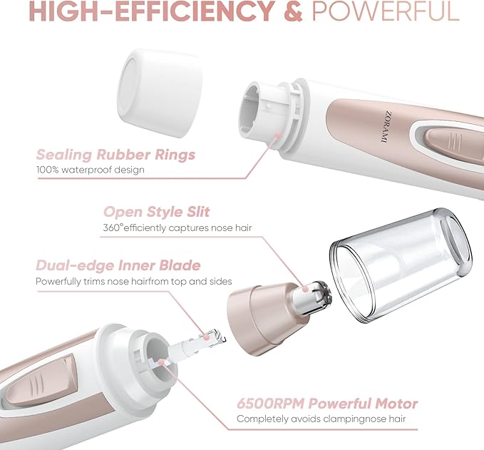 Ear and Nose Hair Trimmer Clipper - 2025 Professional Painless Eyebrow & Facial Hair Trimmer for Men Women, Battery-Operated Trimmer with IPX7 Waterproof, Dual Edge Blades for Easy Cleansing Pink