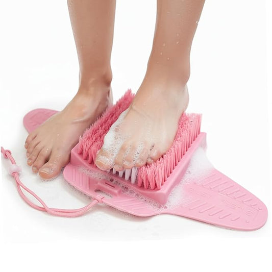 Efforest Shower Foot Scrubber Mat with Pumice Stone - Cleans, Smooths & Removes Dead Skin on Foot Without Bending, Foot Callus Remover with Non-Slip Suction Cups (Pink)